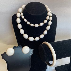 Vintage Monet Demi Parure white and gold set.